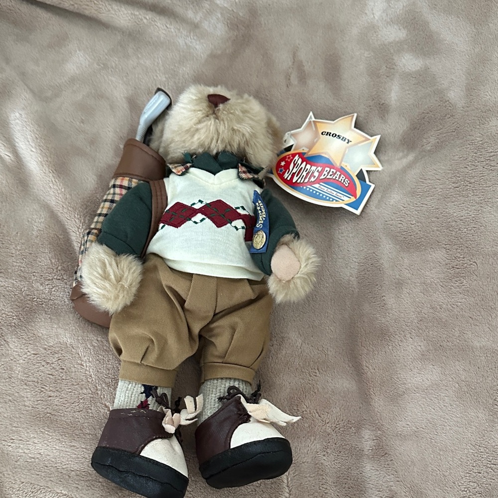 crosby Plush Golf Bear in Green Sweater and Tan Pants